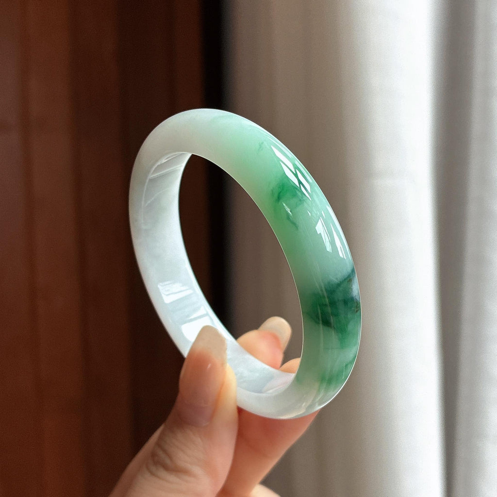 细糯种飘花正圈平安镯 52圈 天然缅甸A货翡翠（yc463183）