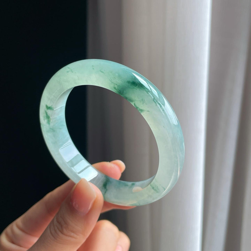 冰种飘花翡翠平安镯（53.8mm）（yc403434）