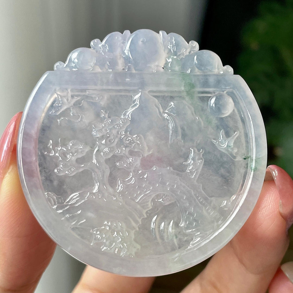 糯冰种飘花山水圆牌挂件        天然缅甸A货翡翠（yc427817）