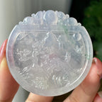 糯冰种飘花山水圆牌挂件        天然缅甸A货翡翠（yc427817）