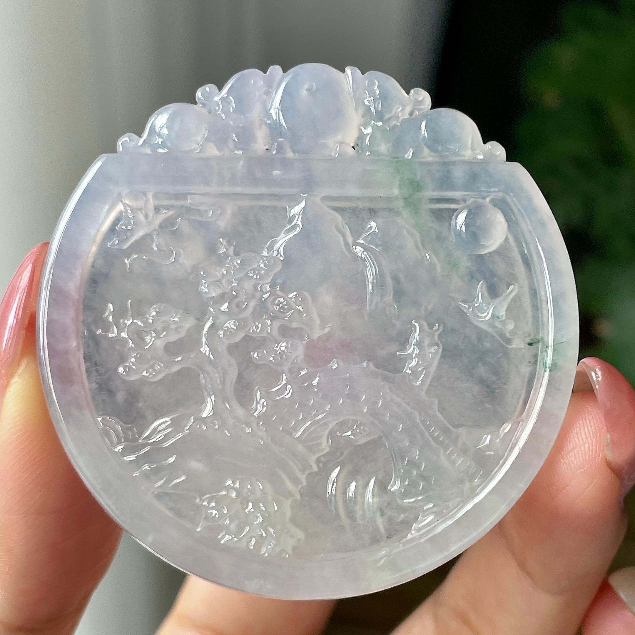 糯冰种飘花山水圆牌挂件        天然缅甸A货翡翠（yc427817）
