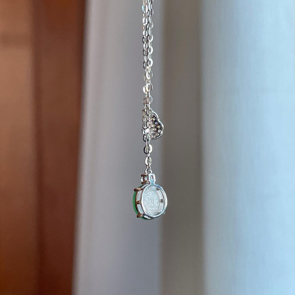 18k金钻镶冰种满绿翡翠蛋面吊坠（yc266471）