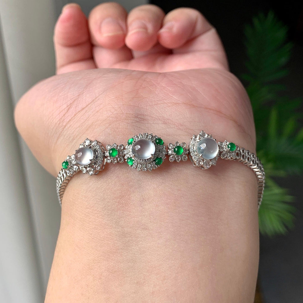 18K金钻镶冰种无色蛋面手链（yc215182）