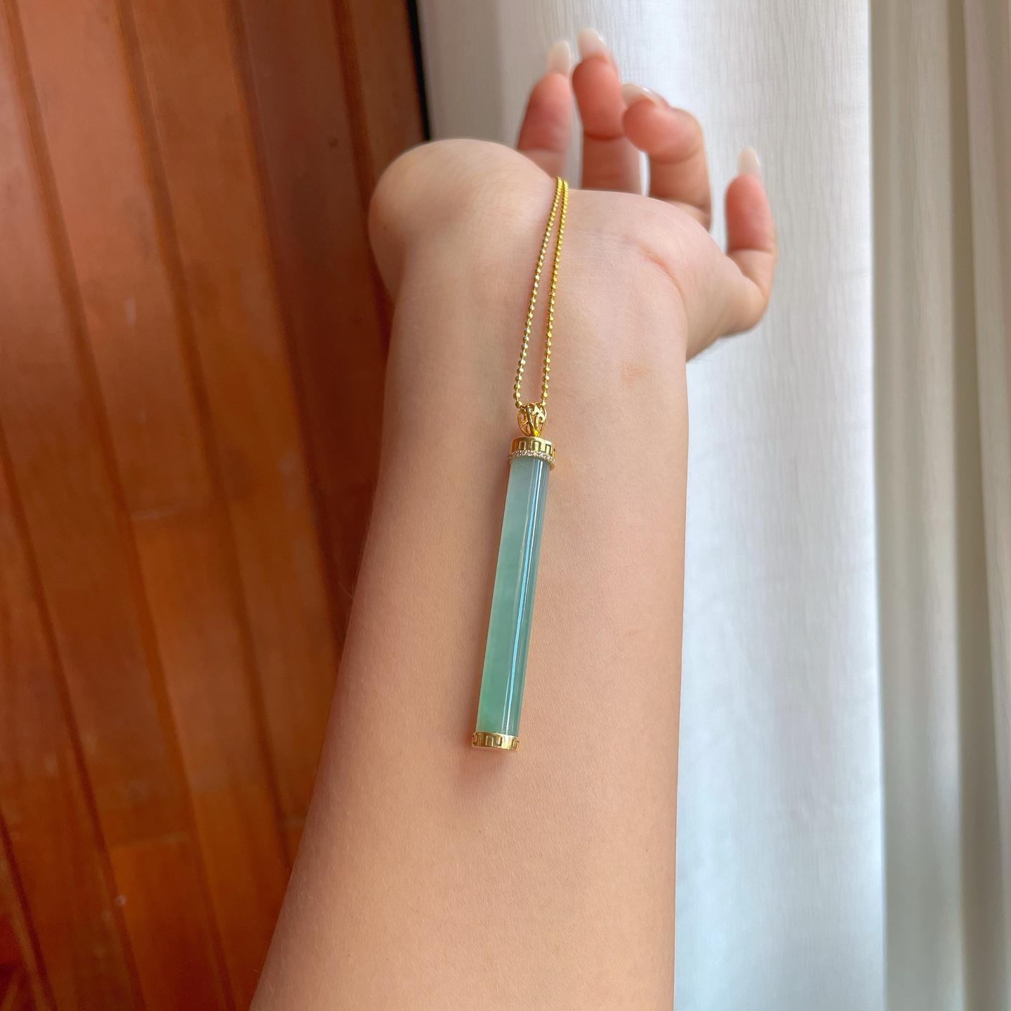 18k金镶冰种蓝晴底翡翠金箍棒（yc258407）