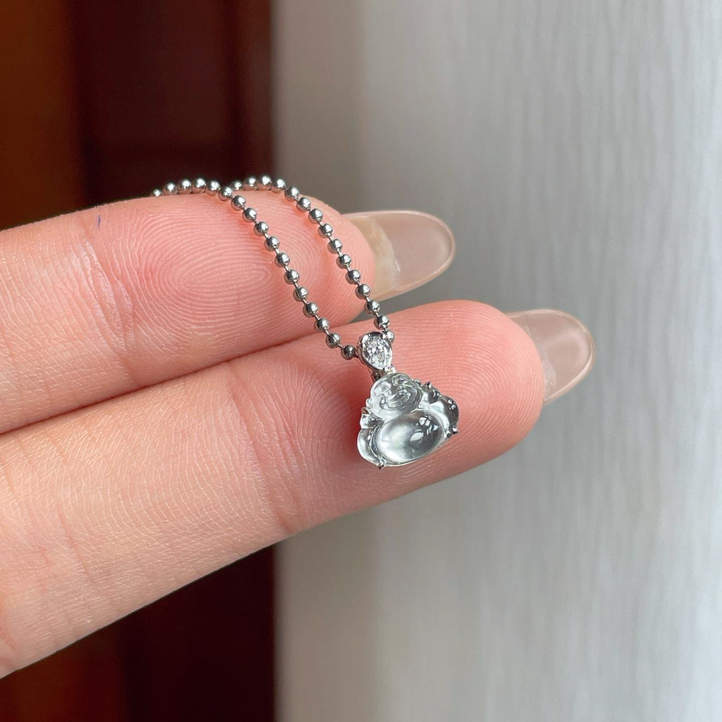 18k金镶玻璃种无色翡翠佛公（yc247156）