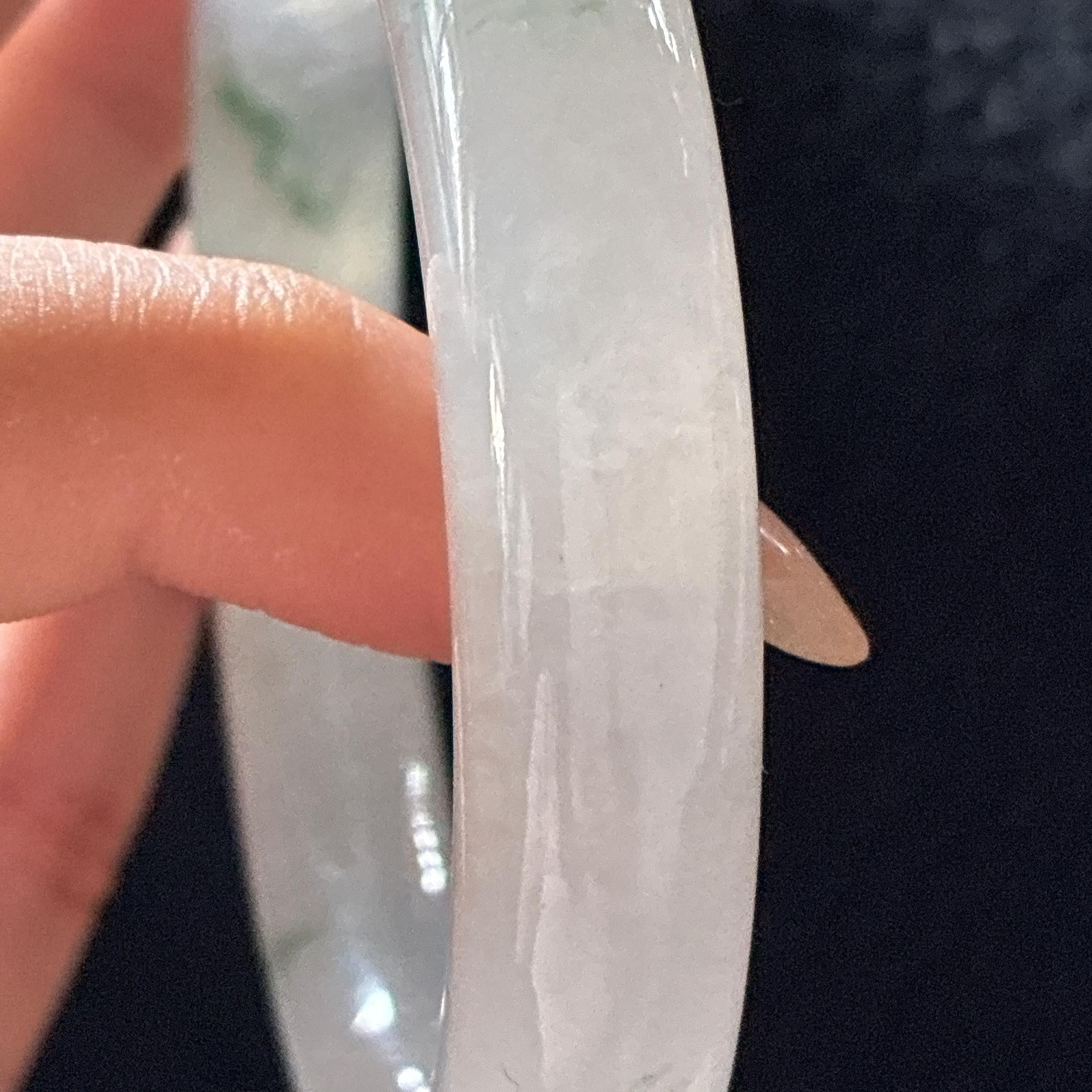 糯冰飘花圆条手镯 52圈 天然缅甸A货翡翠（yc457476）