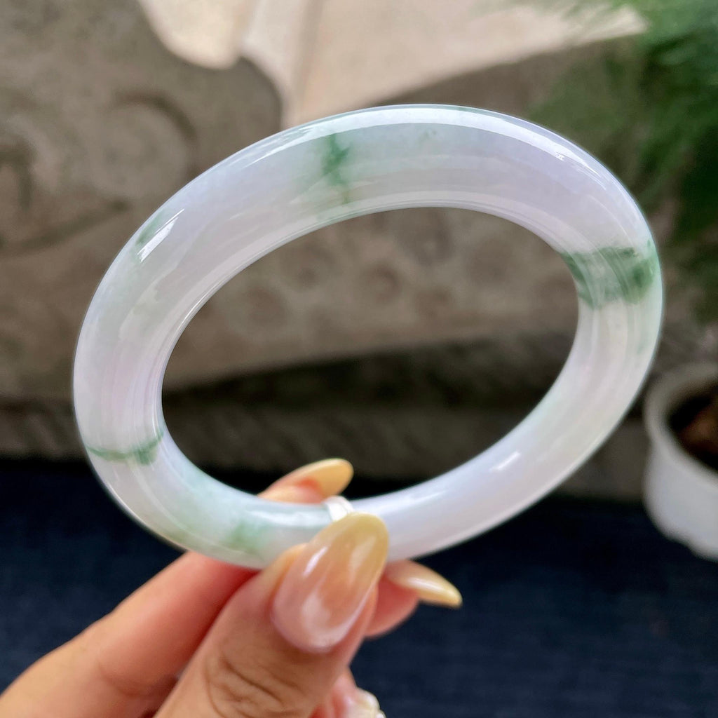 大圈口 细糯种淡紫底飘花圆条手镯58.5圈 天然缅甸A货翡翠（yc460680）