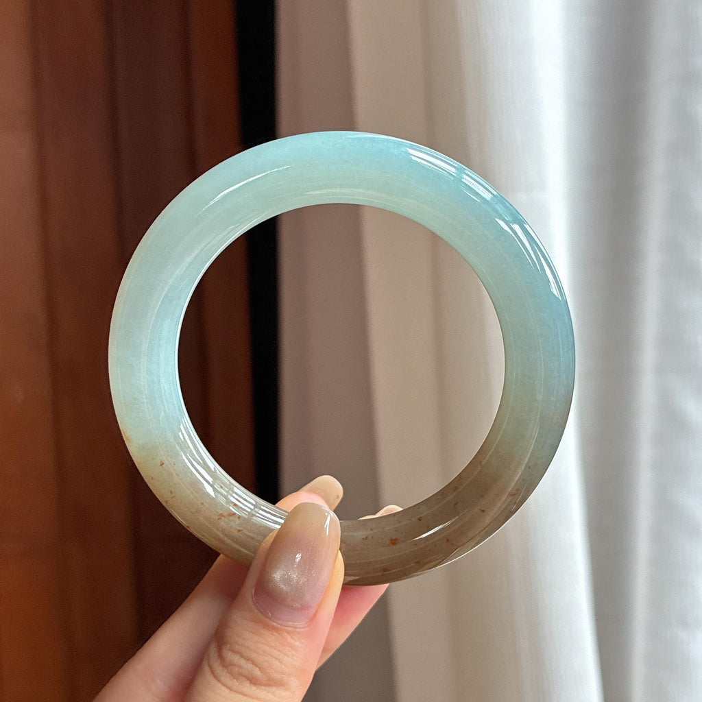 糯冰半山半水特色圆条手镯 56圈 天然缅甸A货翡翠（yc453845）