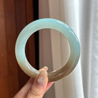 糯冰半山半水特色圆条手镯 56圈 天然缅甸A货翡翠（yc453845）