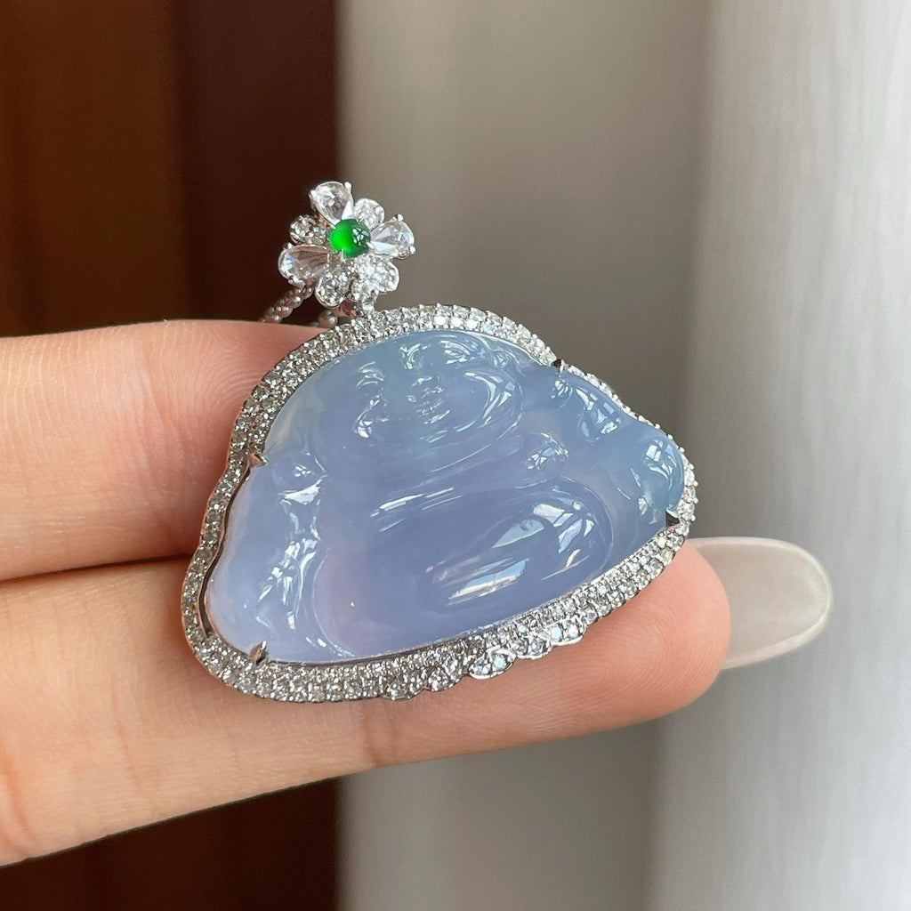 18k金钻镶糯冰紫罗兰翡翠佛公（yc264166）