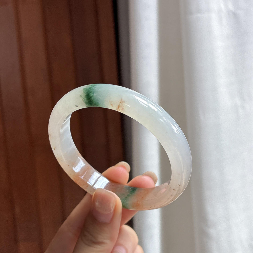 糯冰红翡飘花特色正圈平安镯 54圈 天然缅甸A货翡翠（yc484796）