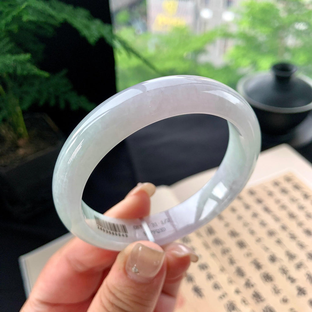 细糯种淡春彩正圈平安镯 57圈口 天然缅甸A货翡翠（yc473072）