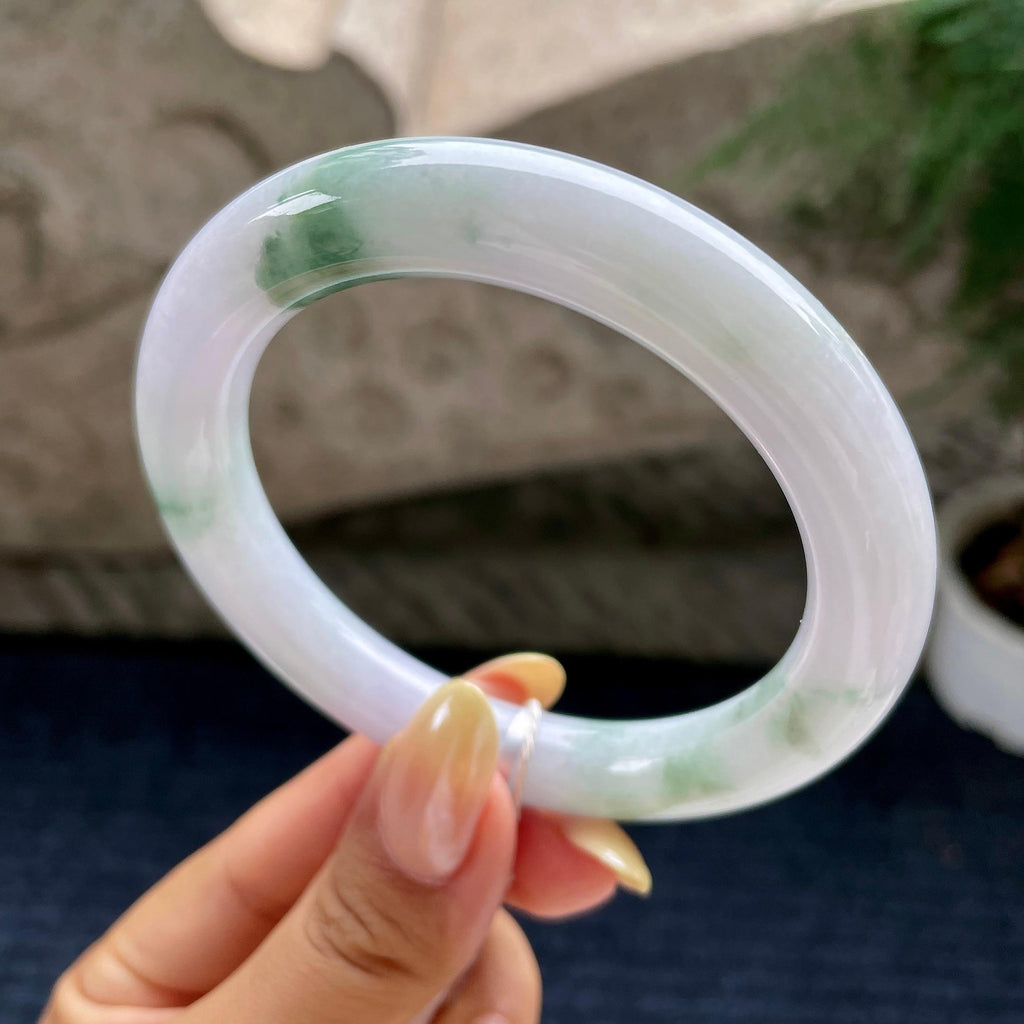 大圈口 细糯种淡紫底飘花圆条手镯58.5圈 天然缅甸A货翡翠（yc460680）