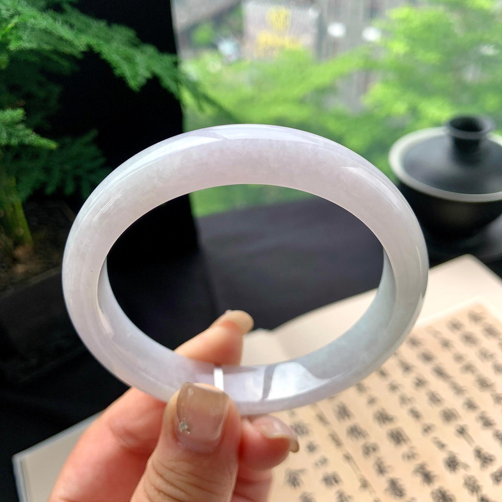 大圈口 细糯种淡紫罗兰正圈平安镯 61.2圈口 天然缅甸A货翡翠（yc473083）