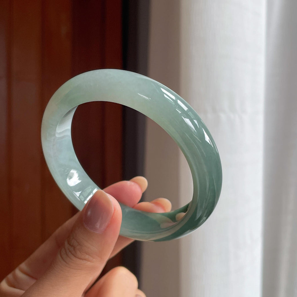 冰种半山半水翡翠平安镯（59mm）（yc404777）