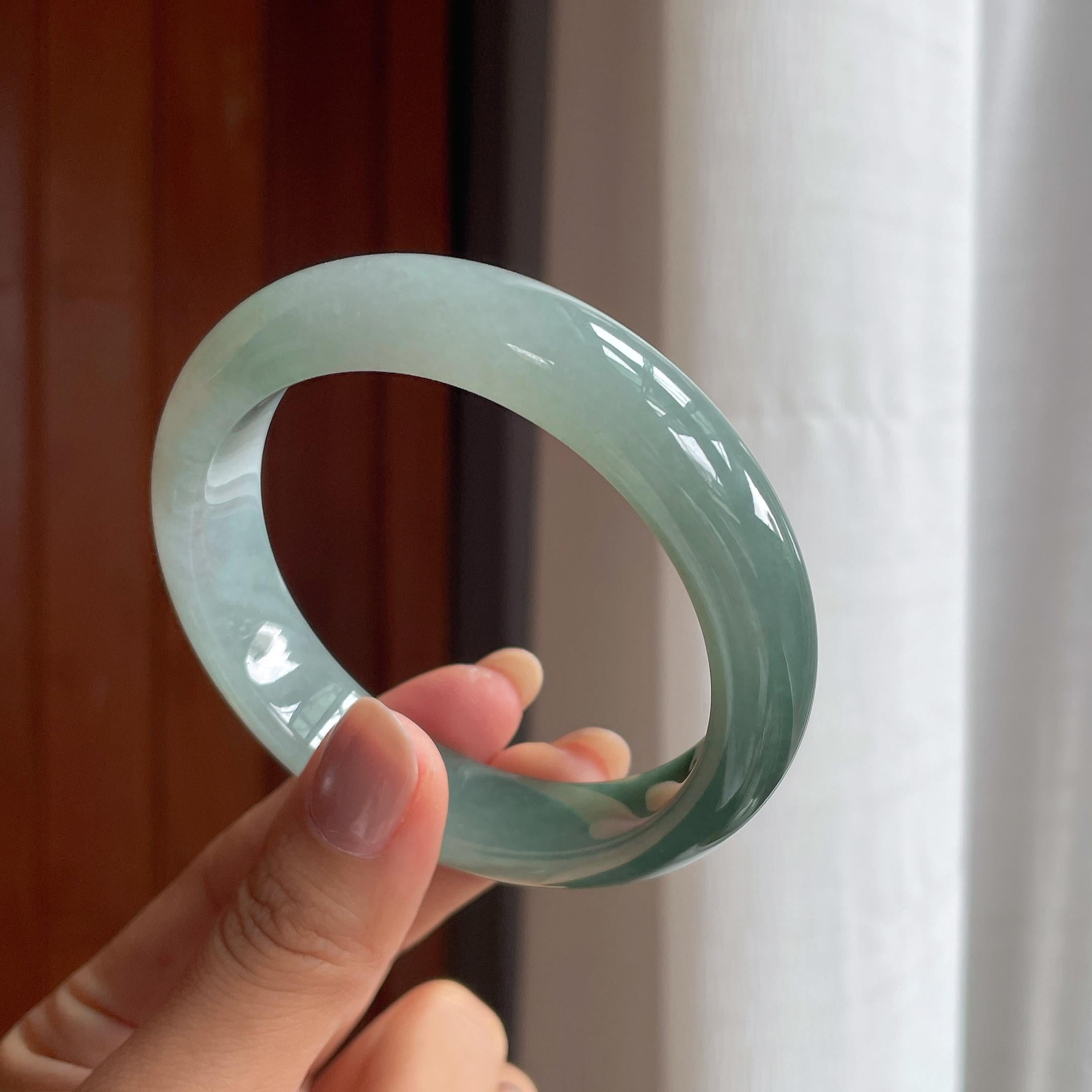 冰种半山半水翡翠平安镯（59mm）（yc404777）