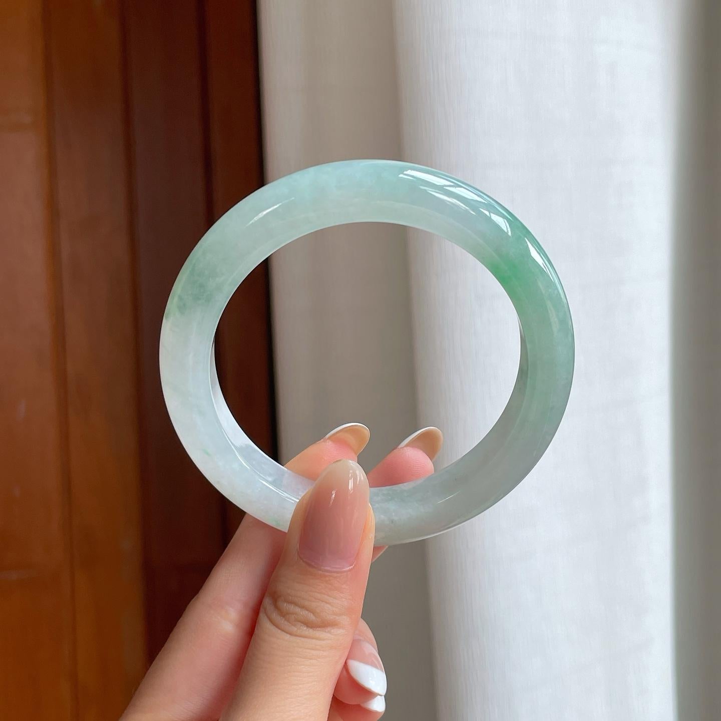 糯冰带色翡翠平安镯（58mm)（yc388754）