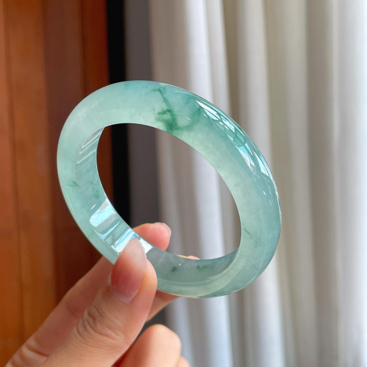 冰种飘花翡翠平安镯（57mm）（yc310930）
