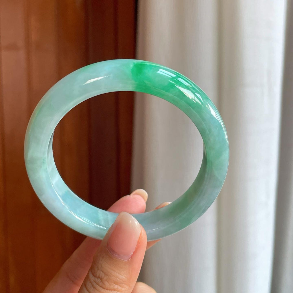 糯冰带色翡翠平安镯（60.8mm）（yc400169）