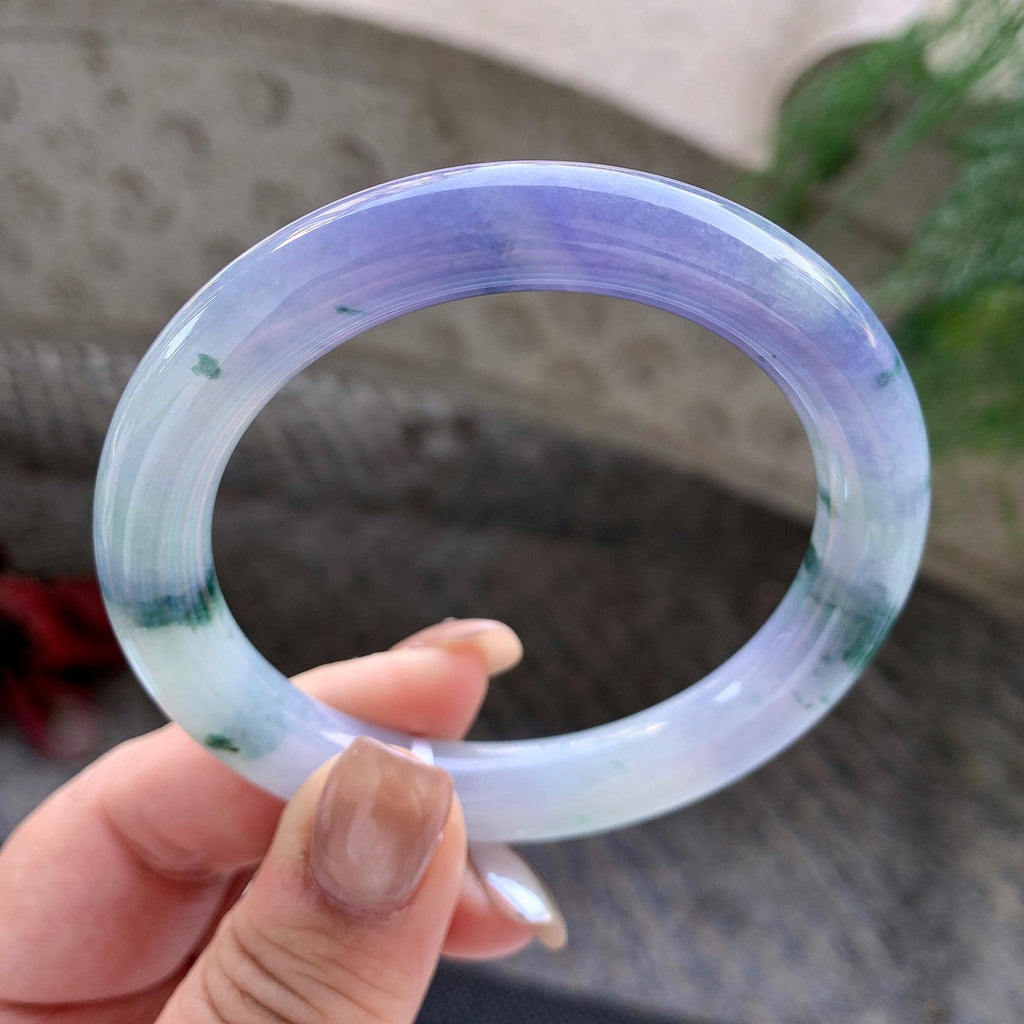 细糯种紫罗兰飘蓝花圆条手镯  57圈口  天然缅甸A货翡翠（yc431638）