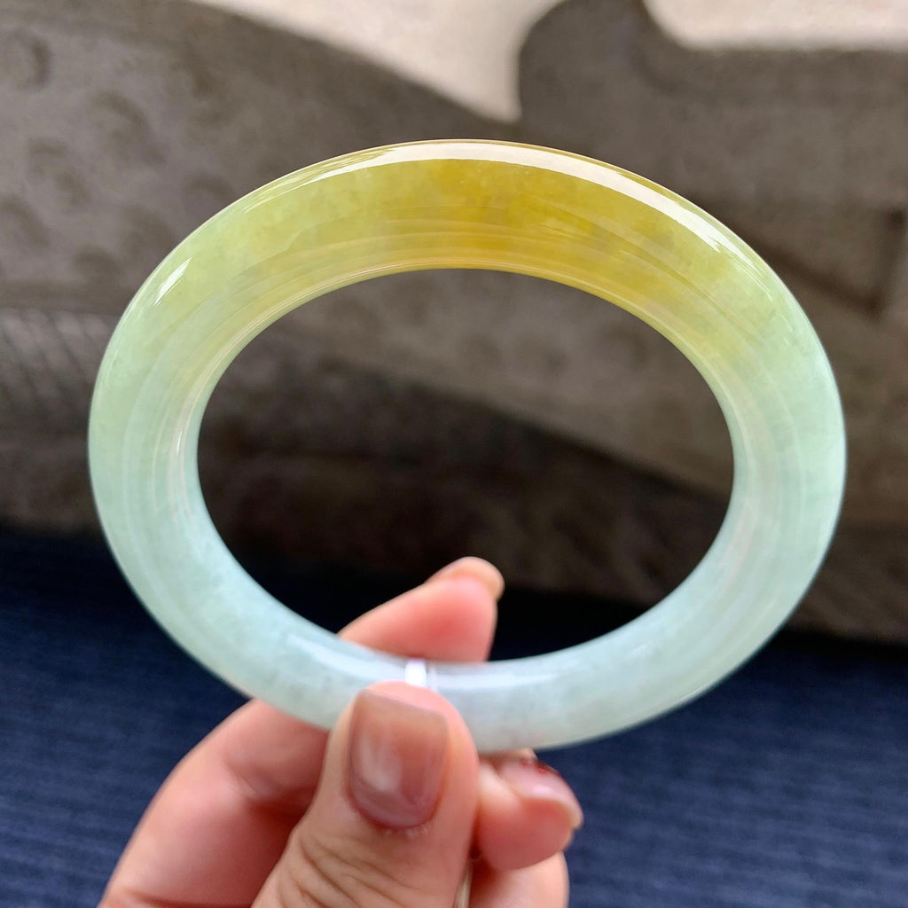 细糯种晴底黄翡圆条手镯 56.8圈口 天然缅甸A货翡翠（yc345049）