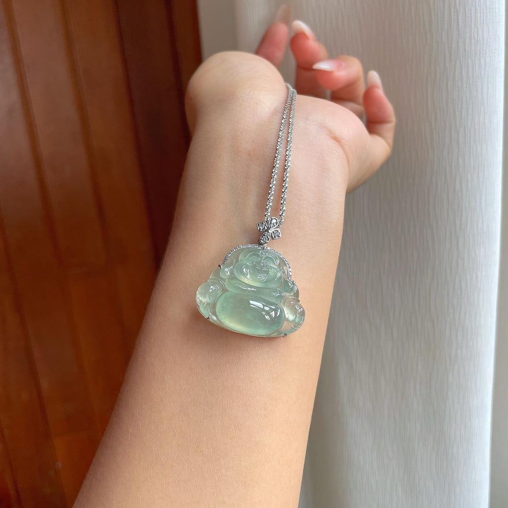 18k金钻镶冰种晴底翡翠佛公（yc263548）