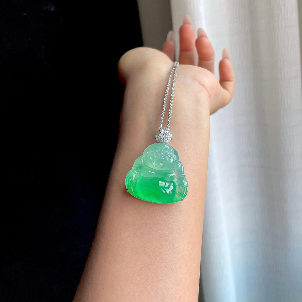 18k金钻镶冰种飘花翡翠佛公（yc295084）