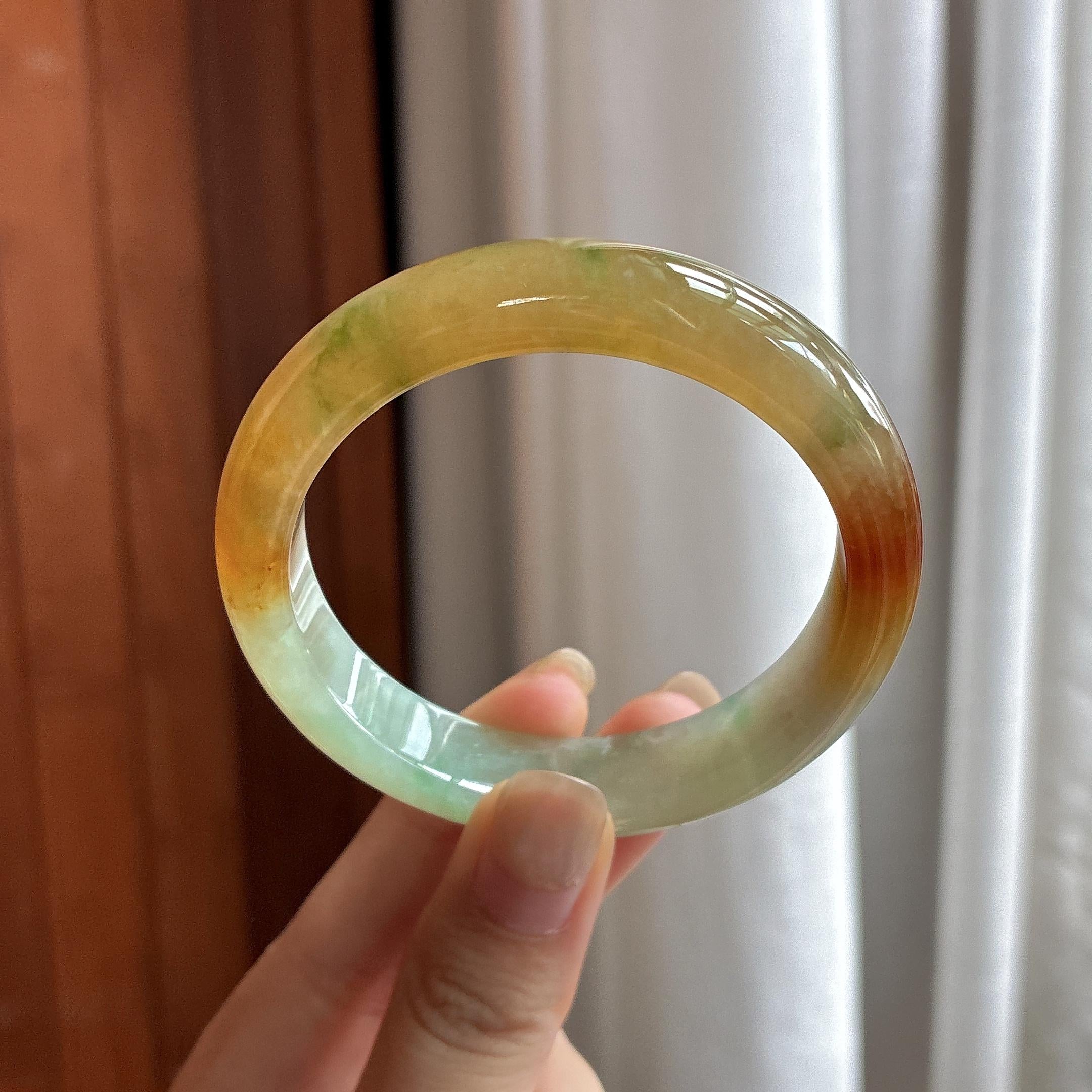 糯冰种黄翡特色正圈平安镯 53圈 天然缅甸A货翡（yc484492）