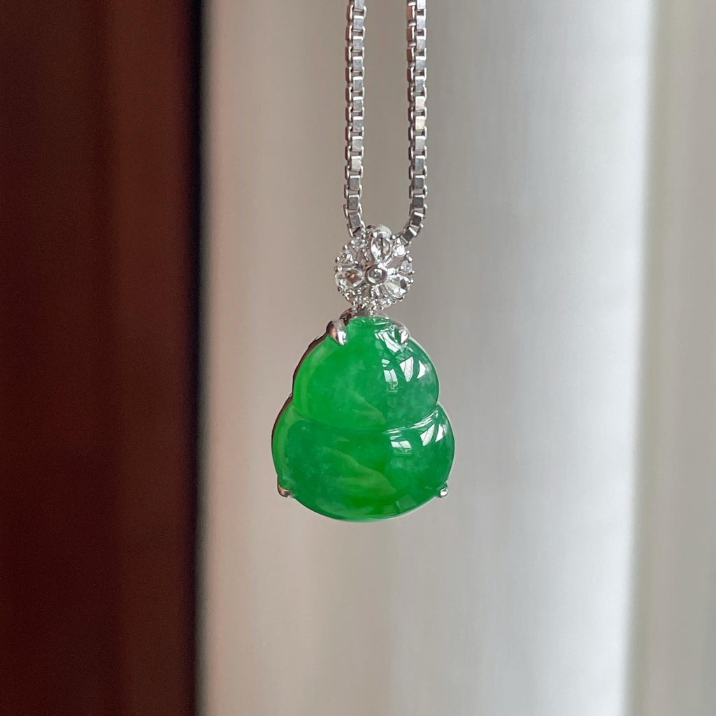 18k金钻镶糯冰满绿翡翠葫芦（yc261418）