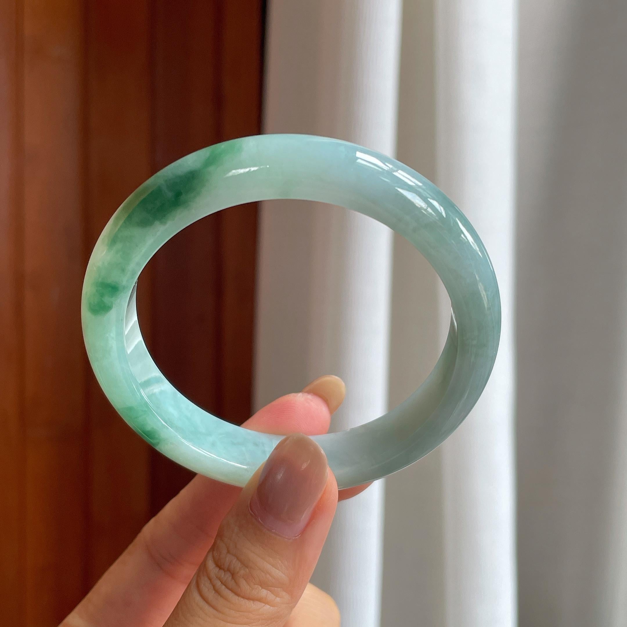 糯冰飘花翡翠平安镯(57.6mm)（yc424552）