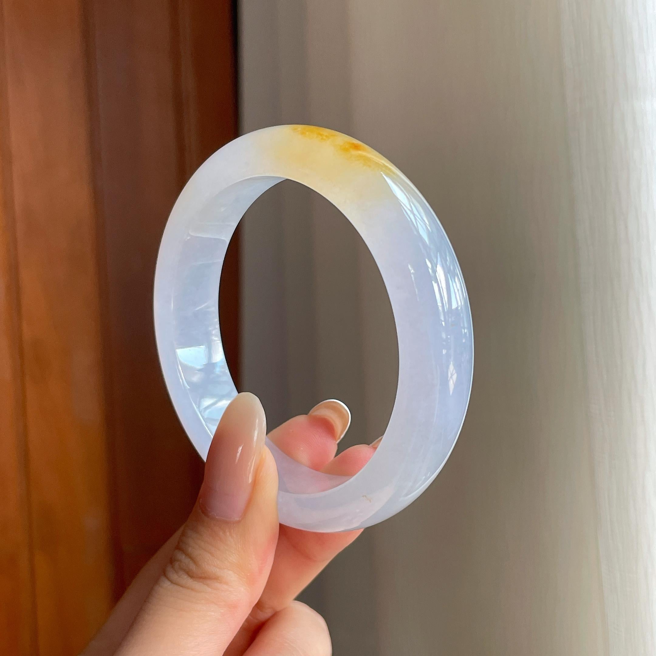 冰种黄翡翡翠平安镯（54.7mm)（yc416488）