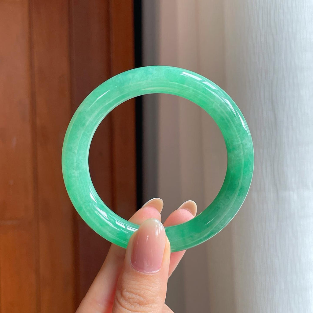 糯冰满绿翡翠圆条手镯（51.7mm)（yc370379）