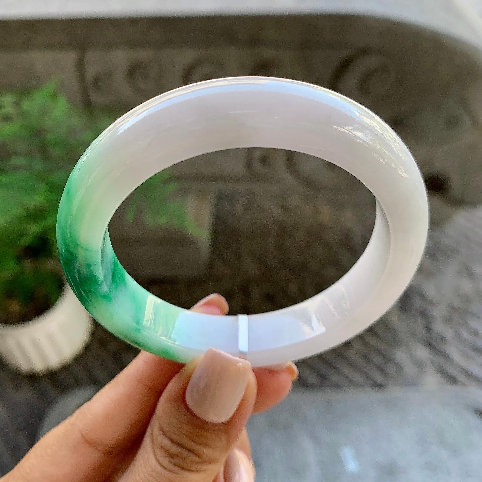细糯种飘绿平安镯（55.6mm）（yc213156）
