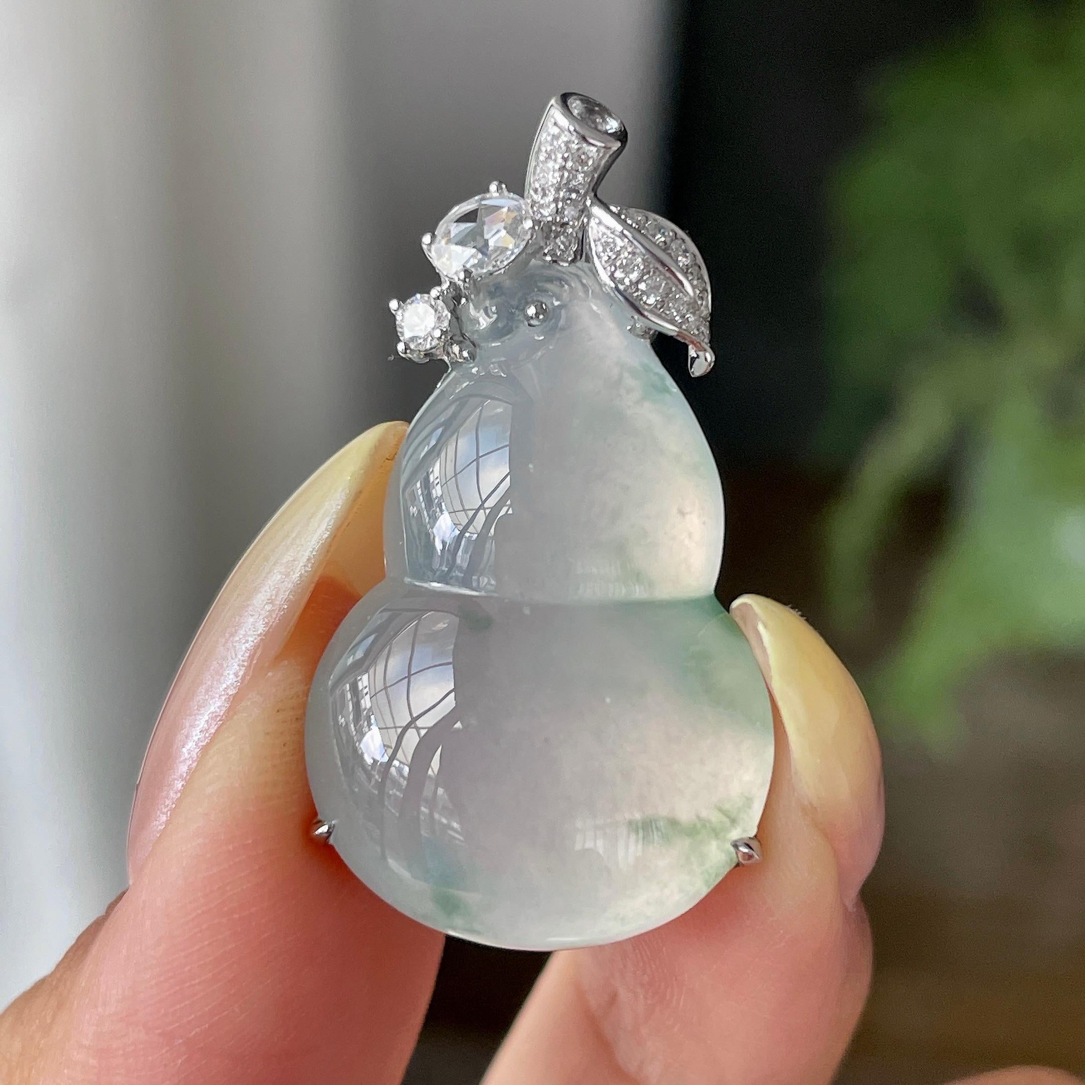 18k金镶冰种飘花葫芦吊坠           天然缅甸A货翡翠（yc457098）