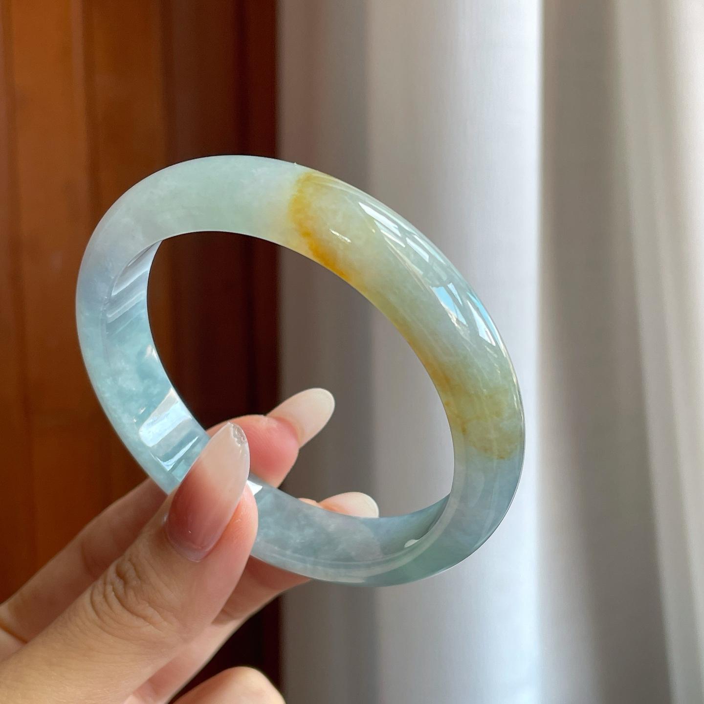 糯冰蓝底带黄翡翡翠平安镯（61mm（yc264144）