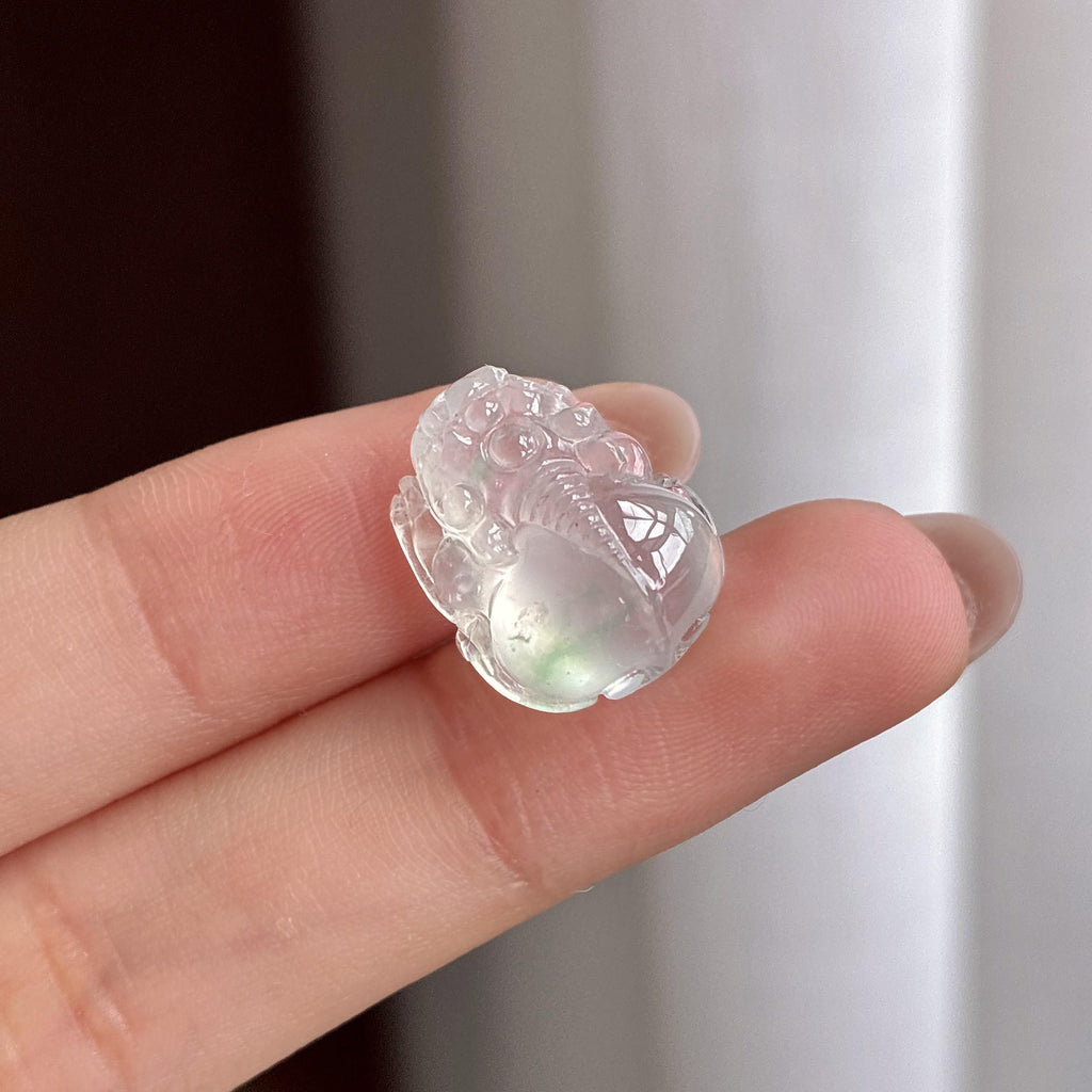 高冰种飘花起光貔貅裸石 天然缅甸A货翡翠（yc534581）