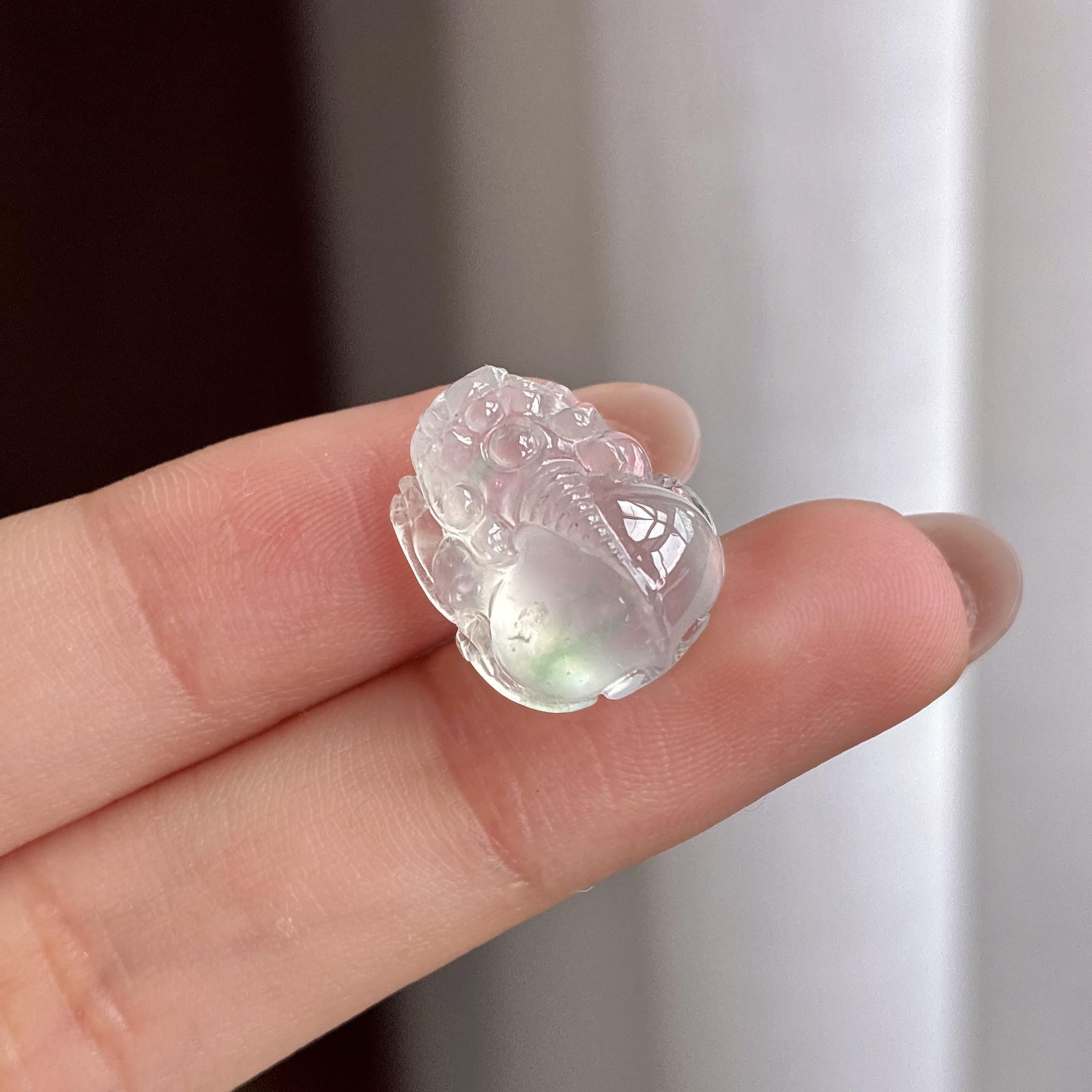 高冰种飘花起光貔貅裸石 天然缅甸A货翡翠（yc534581）