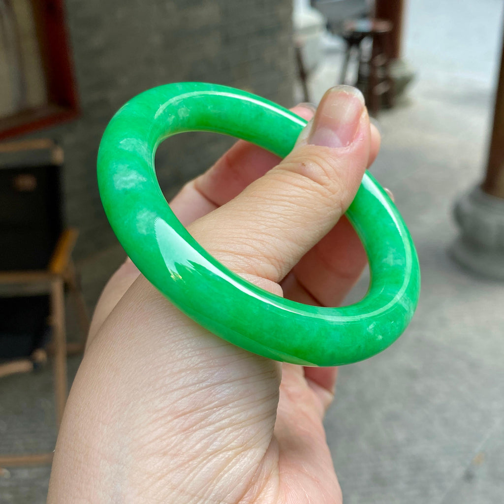 细糯种满绿圆条手镯一对（57mm）（yc311881）