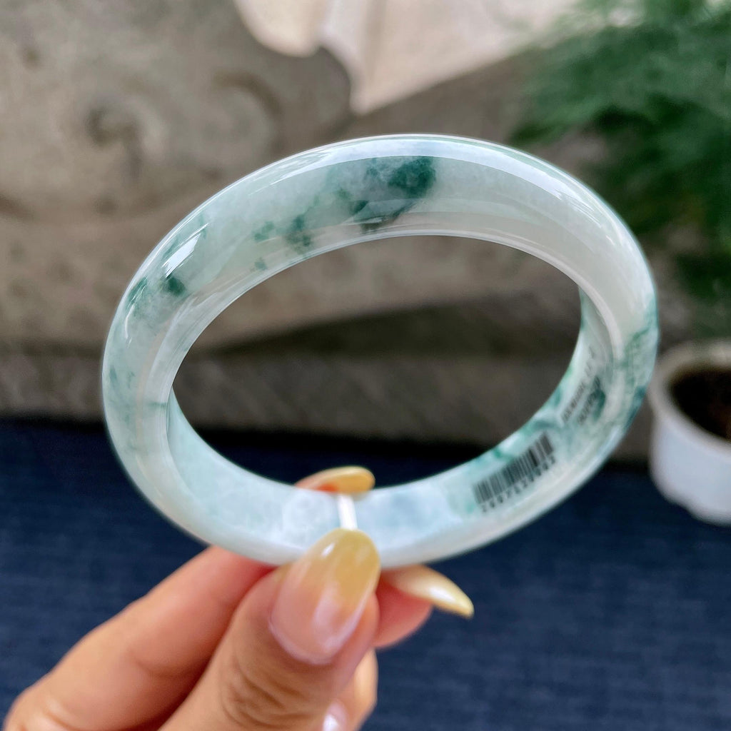 细糯种飘花正圈平安镯57.8圈 天然缅甸A货翡翠（yc481921）