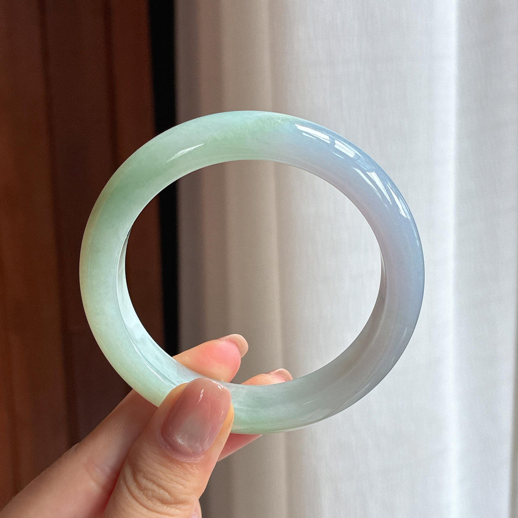 糯冰半山半水平安镯 56圈天然缅甸A货翡翠（yc440166）