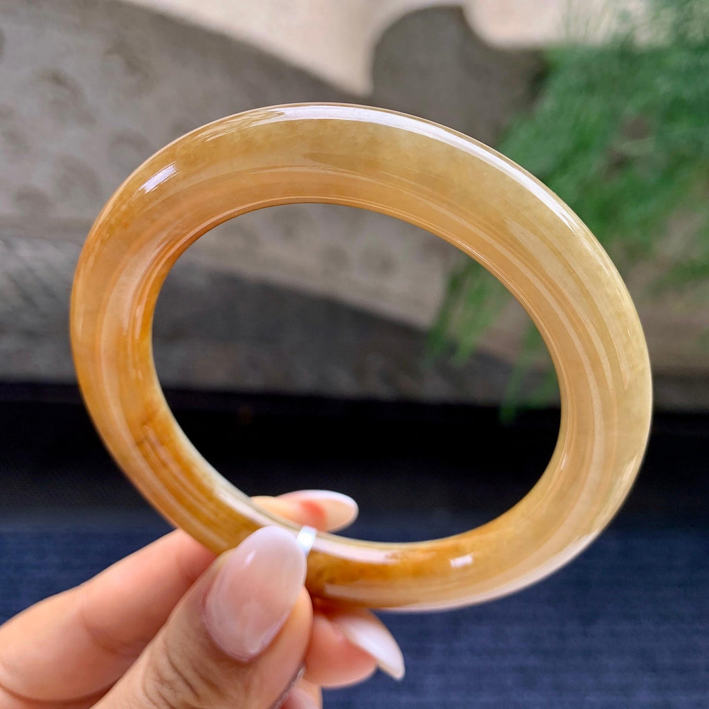 细糯种黄翡圆条手镯     56.4圈     天然缅甸A货翡翠（yc408849）