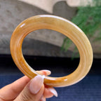 细糯种黄翡圆条手镯     56.4圈     天然缅甸A货翡翠（yc408849）