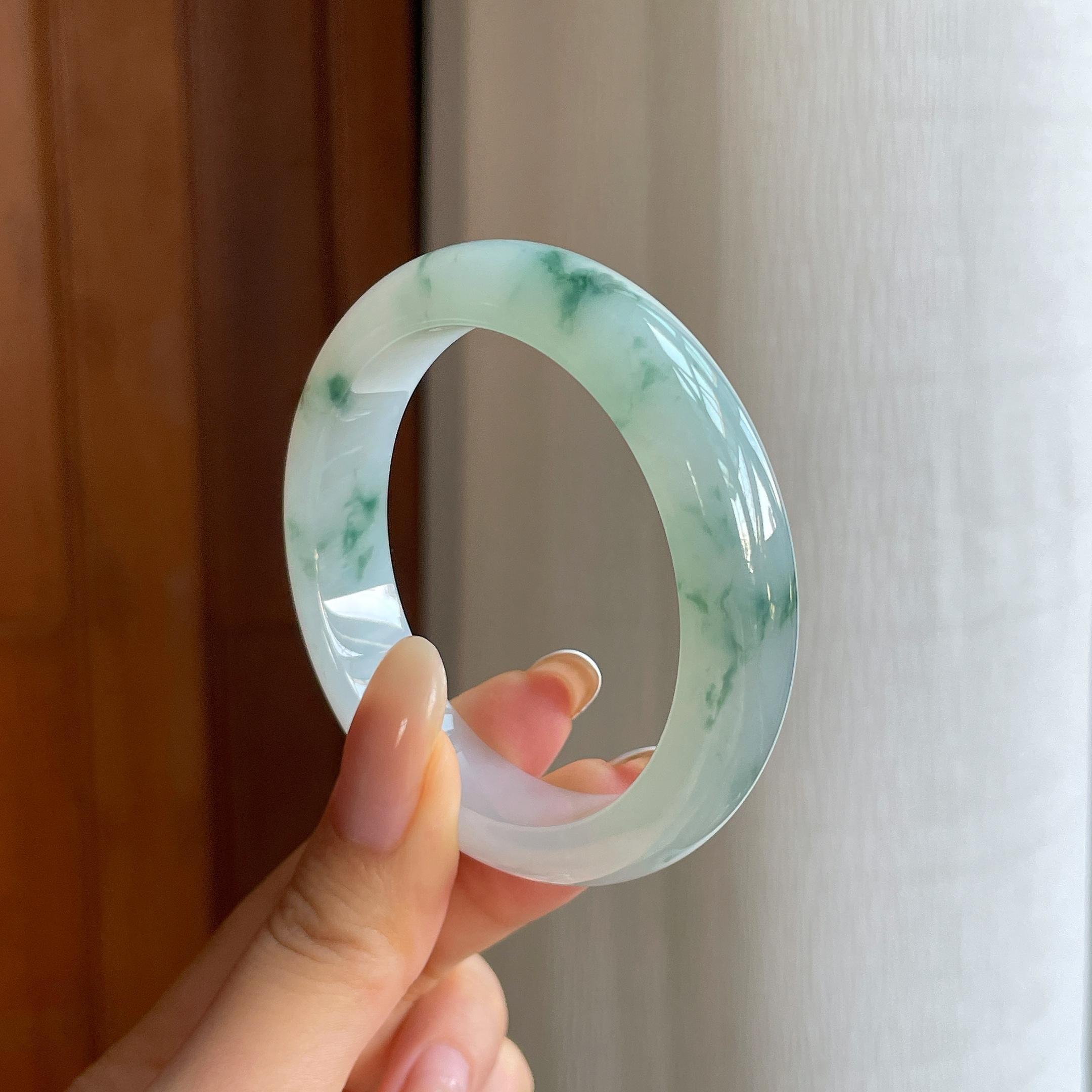 糯冰飘花翡翠平安镯（53mm)（yc424262）