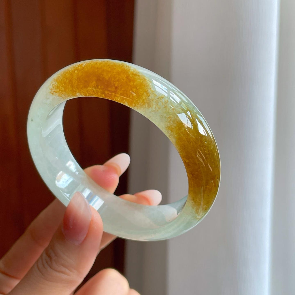 冰种带黄翡翡翠平安镯（56.5mm）（yc310607）