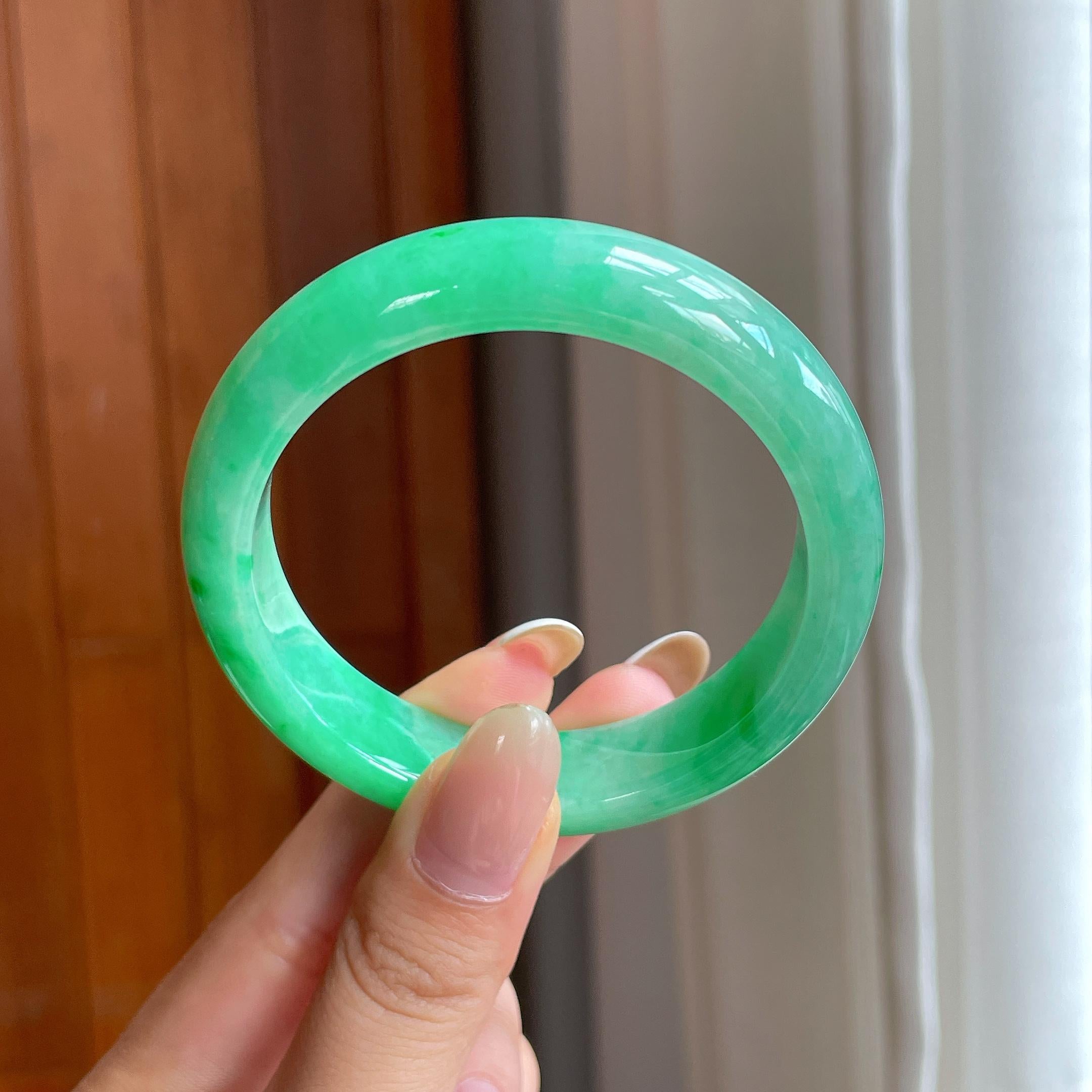 糯冰满绿翡翠平安镯（54mm)（yc406288）