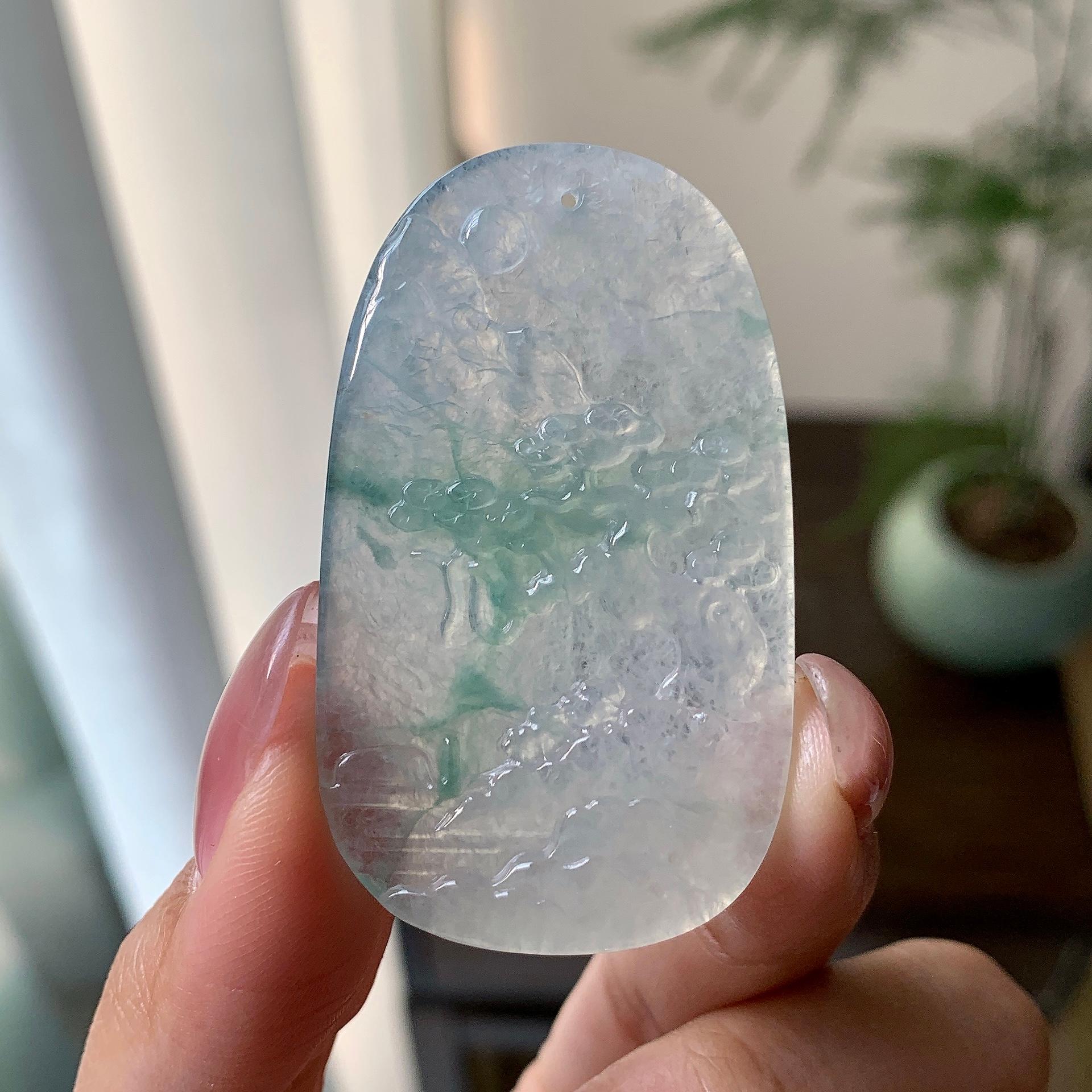 糯冰种飘花山水牌挂件（yc284449）