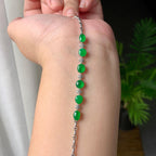 18K金钻镶糯冰种满绿蛋面手链（yc207282）