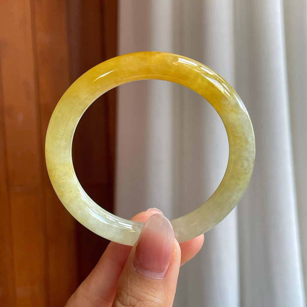 糯冰黄翡翡翠圆条手镯（52mm）（yc312952）