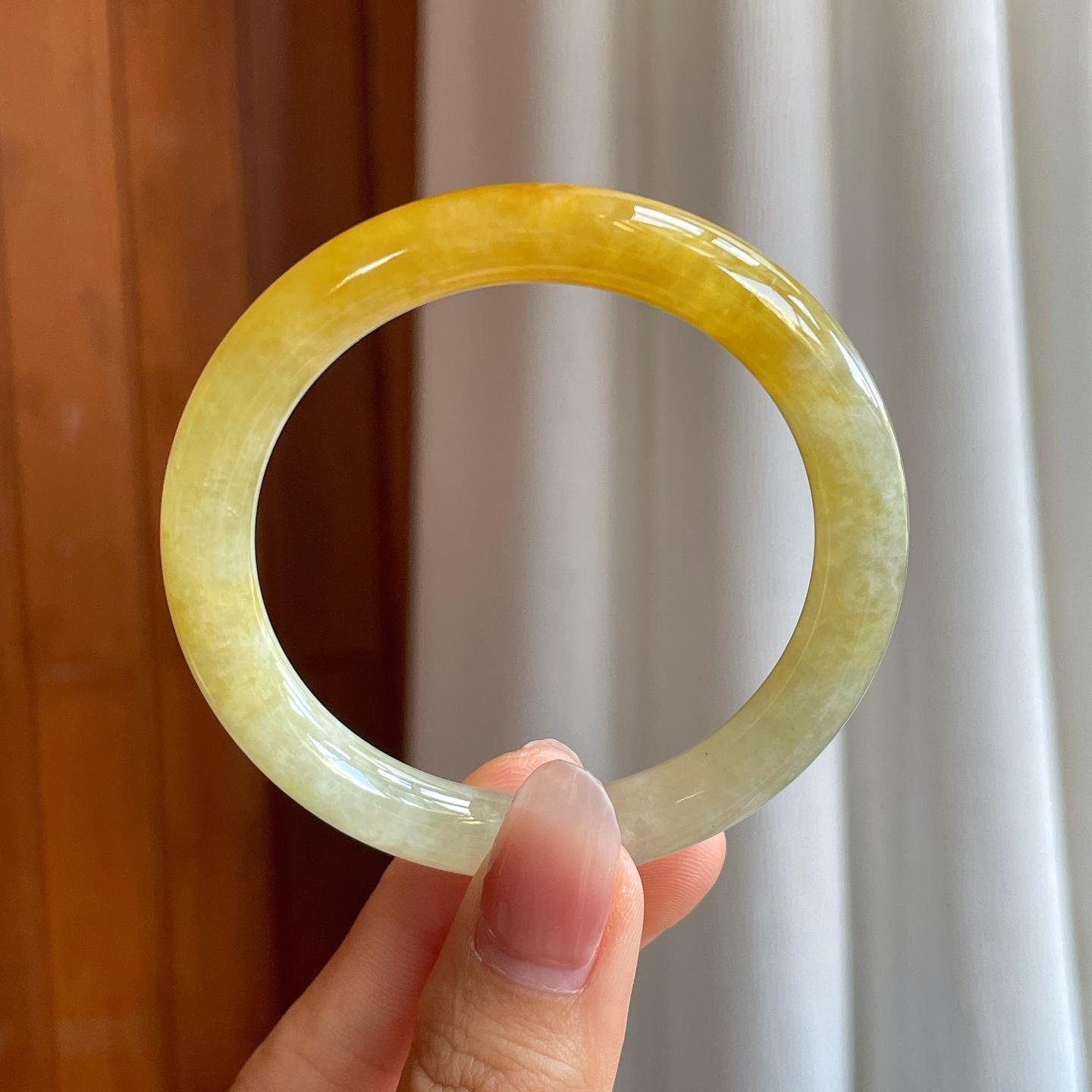 糯冰黄翡翡翠圆条手镯（52mm）（yc312952）