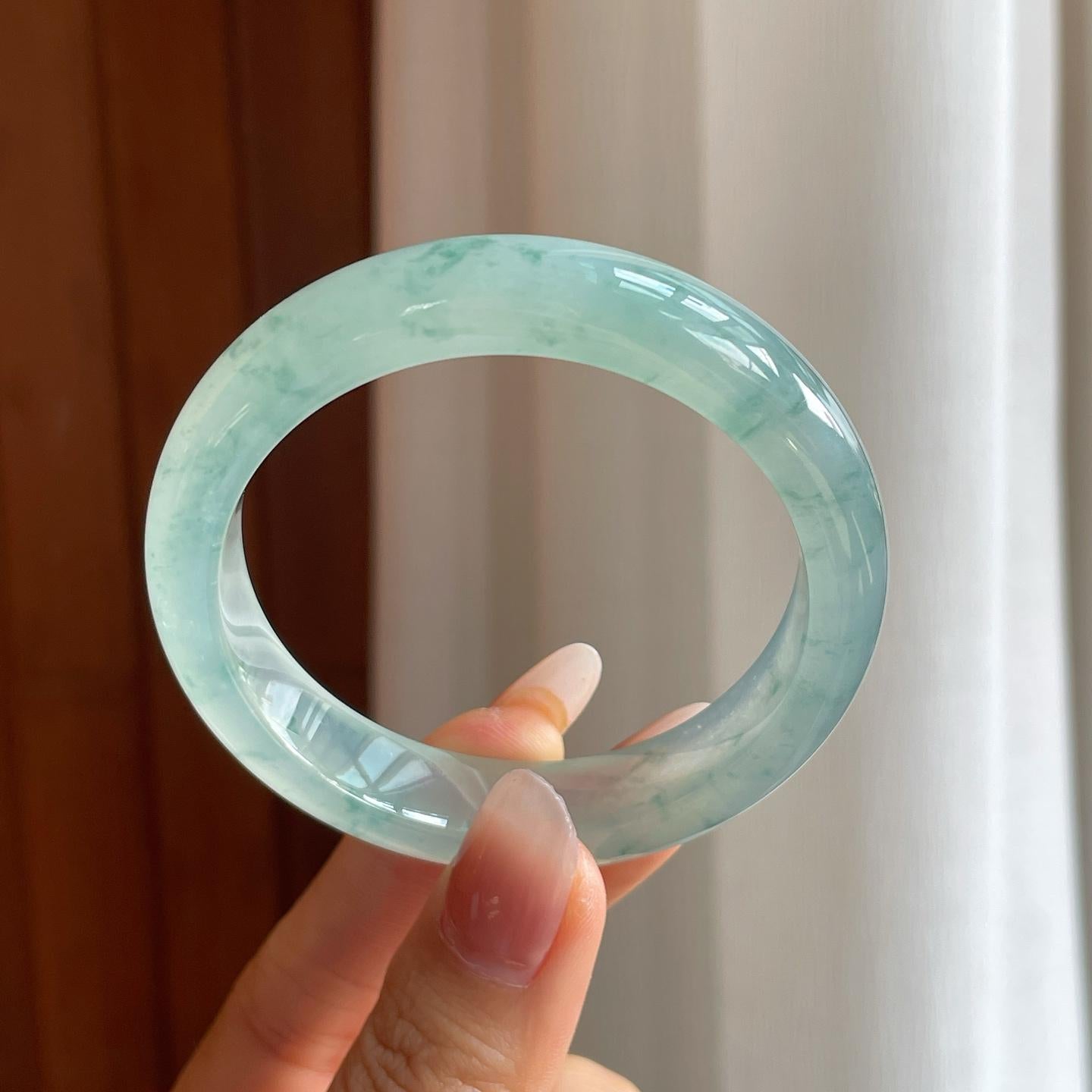 冰种飘花翡翠平安镯（53mm）（yc312334）
